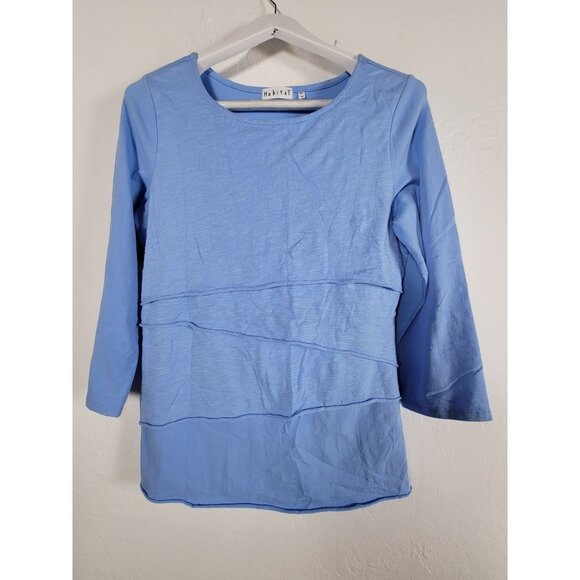 Habitat Blue 3/4 Sleeve Layered Tunic Top Womens Medium Cotton Blend Stretch - Picture 1 of 8